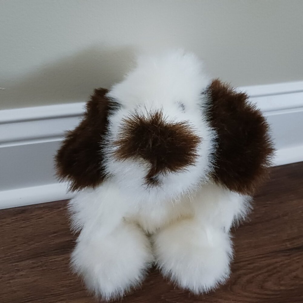 Vintage Walmart Dog Plush White Brown Fluffy Shaggy 8" Tall - Picture 2 of 7